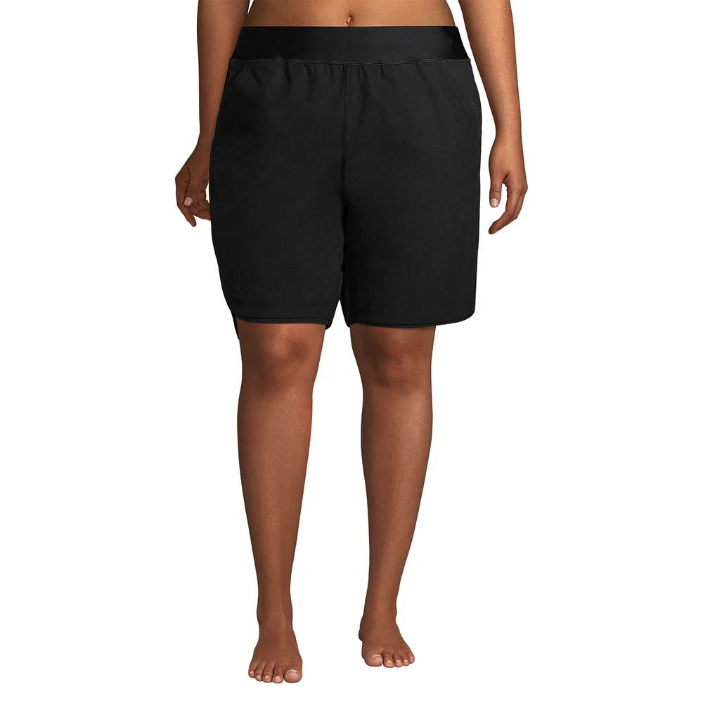 Lands' End Plus Size 9" Quick Dry Modest Swim Shorts with Panty