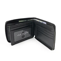 Club Rochelier Men's Full Leather Zipper Around Wallet with Center Wing