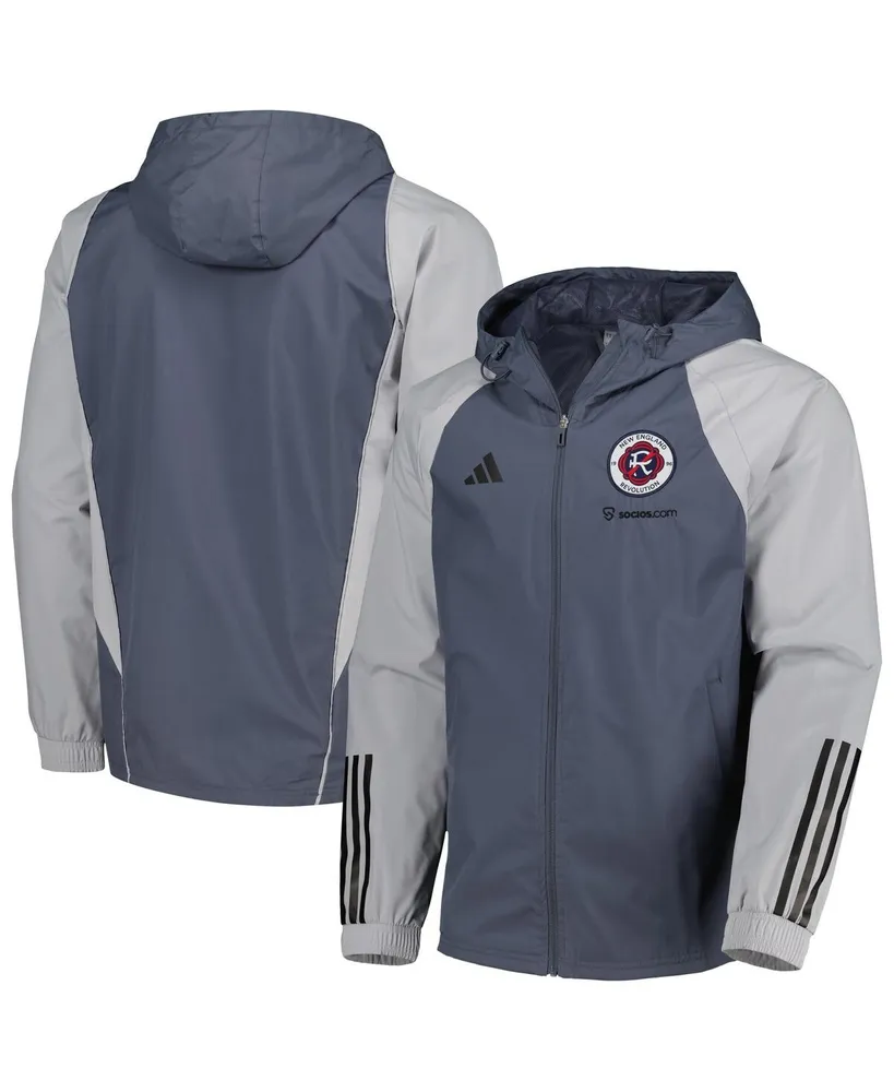 Men's adidas Charcoal New England Revolution All-Weather Raglan Hoodie Full-Zip Jacket