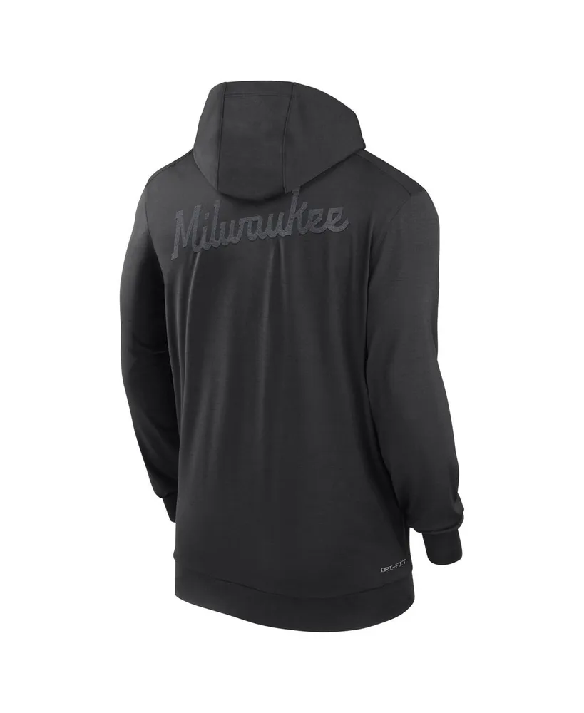 Men's Nike Black Milwaukee Brewers Authentic Collection Travel Performance Full-Zip Hoodie