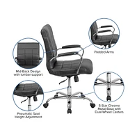 Emma+Oliver Mid-Back Vinyl Executive Swivel Office Chair With Chrome Base And Arms