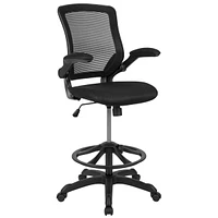 Emma+Oliver Mid-Back Mesh Ergonomic Drafting Chair With Foot Ring And Flip-Up Arms