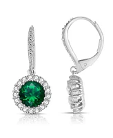 Sparkling Halo Circle Drop Earrings Sterling Silver with Cubic Zirconia