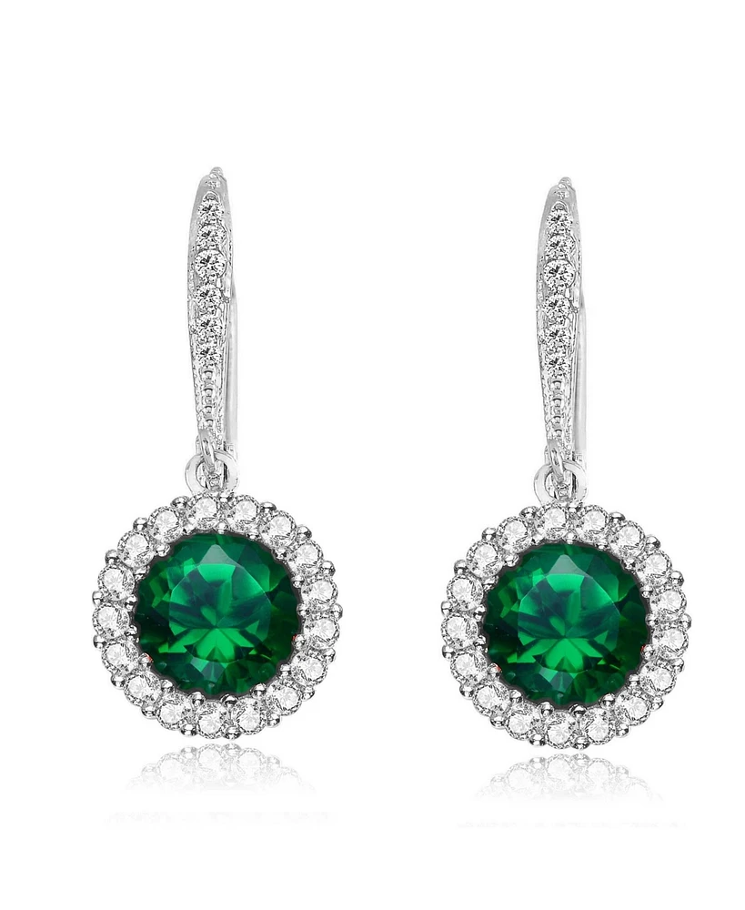 Sparkling Halo Circle Drop Earrings Sterling Silver with Cubic Zirconia
