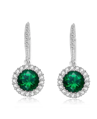 Genevive Sparkling Halo Circle Drop Earrings in Sterling Silver with Cubic Zirconia