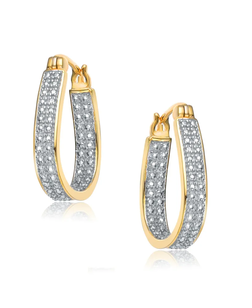 Genevive 14K Gold Plated Cubic Zirconia Pave Hoop Earrings