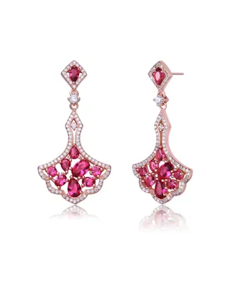 Genevive Rose Gold Plated Red Cubic Zirconia Accent Dangle Earrings