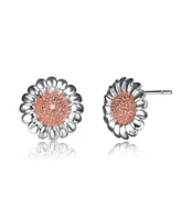 Genevive Sterling Silver Cubic Zirconia Two Tone Sunflower Earrings