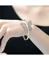 Rachel Glauber 14K Gold Plated Bendable Cubic ZIrconia Butterfly Garden Bracelet