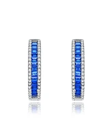 Sterling Silver Baguette Cubic Zirconia Hoop Earrings