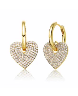Rachel Glauber 14k Yellow Gold Plated with Cubic Zirconia Heart Dangle Infinity Hoop Drop Earrings