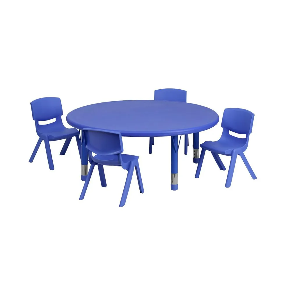 Emma+Oliver 45" Round Plastic Height Adjustable Activity Table Set With Chairs