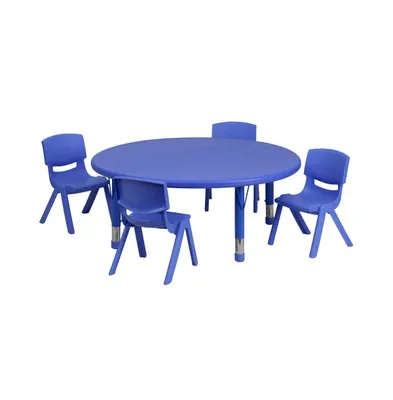 Emma+Oliver 45" Round Plastic Height Adjustable Activity Table Set With Chairs