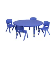 Emma+Oliver 45" Round Plastic Height Adjustable Activity Table Set With Chairs