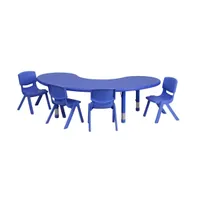 Emma+Oliver 35"W X 65"L Half-Moon Plastic Height Adjustable Activity Table Set With 4 Chairs