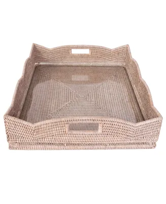 Artifacts Rattan Scallop Square Tray with Glass Insert