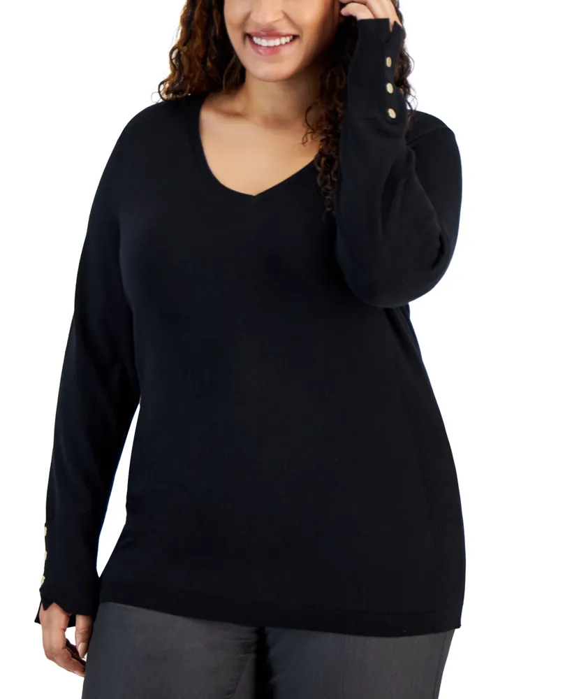 Jm Collection Plus Buttoned-Cuff Sweater, Created for Macy's