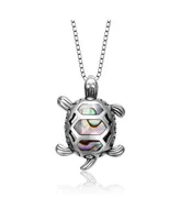 Genevive Sterling Silver White Gold Plated Abalone Hoop Pendant Necklace