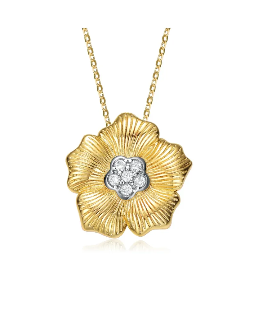 Rachel Glauber 14K Gold Plated Cubic Zirconia 5 Petals Floral Pendant