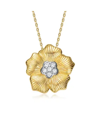 Rachel Glauber 14K Gold Plated Cubic Zirconia 5 Petals Floral Pendant
