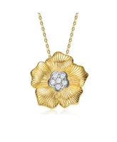 Rachel Glauber 14K Gold Plated Cubic Zirconia 5 Petals Floral Pendant