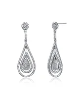 Genevive Sterling Silver Cubic Zirconia White Gold Plated Outlined Teardrop Earrings