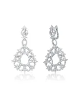 Genevive Cubic Zirconia Sterling Silver White Gold Plated Round Swirl Design Lace Earrings