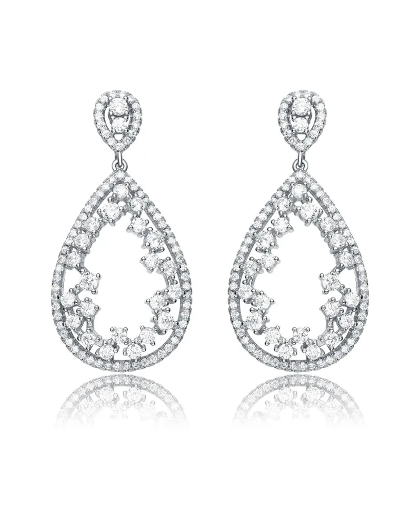 Genevive Sterling Silver Teardrop Shaped Clear Cz Accent Drop Earrings