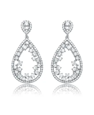 Genevive Sterling Silver Teardrop Shaped Clear Cz Accent Drop Earrings