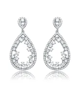 Genevive Sterling Silver Teardrop Shaped Clear Cz Accent Drop Earrings