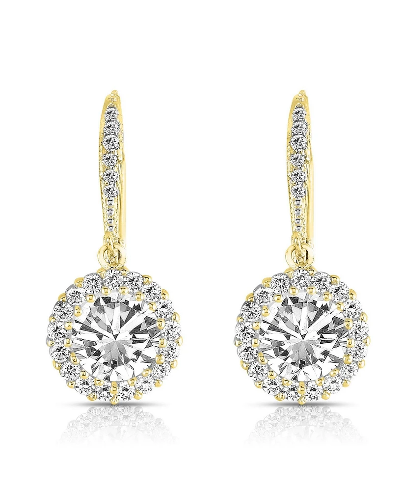 Sparkling Halo Circle Drop Earrings Sterling Silver with Cubic Zirconia