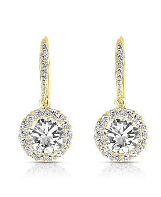 Sparkling Halo Circle Drop Earrings Sterling Silver with Cubic Zirconia