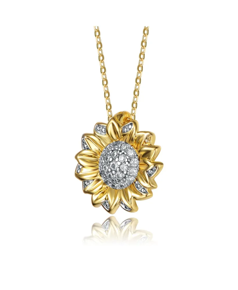 Rachel Glauber 14K Gold Plated Sunflower Cubic Zirconia Floral Pendant