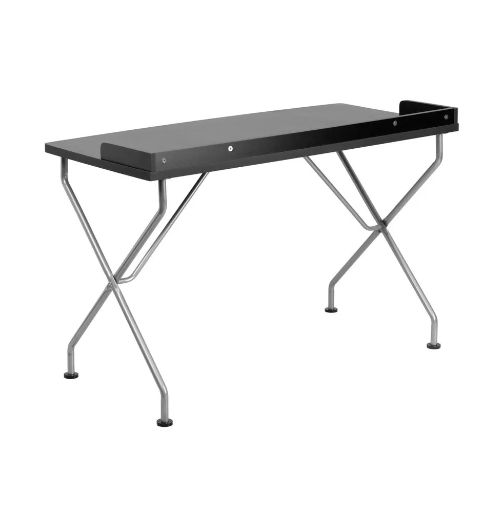 Emma+Oliver Computer Desk With Raised Border And Silver Metal Frame