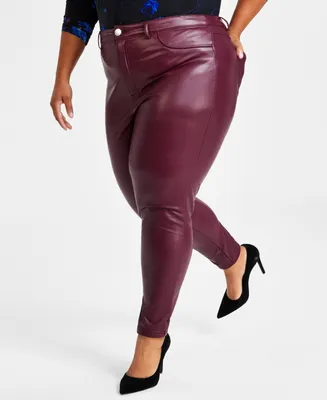 I.n.c. International Concepts Plus Size High Rise Faux Leather Skinny Pants, Created for Macy's