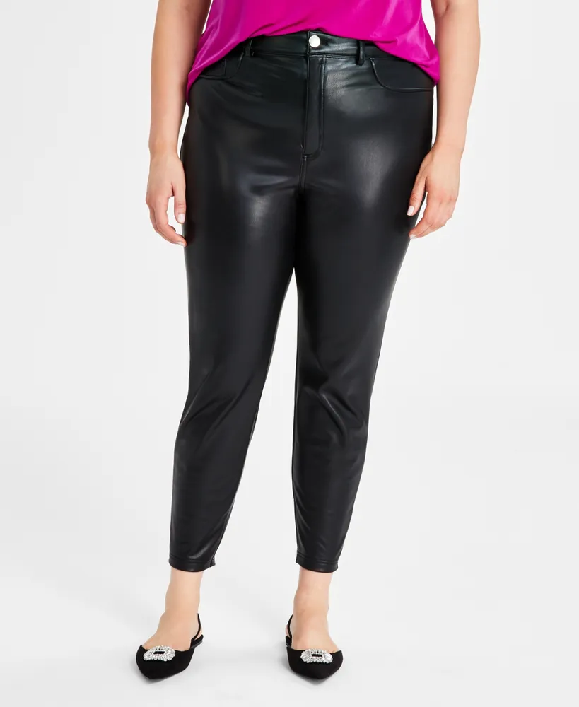 I.N.C. International Concepts Plus Size High-Rise Faux-Leather Flare Pants,  Created for Macy's - Macy's
