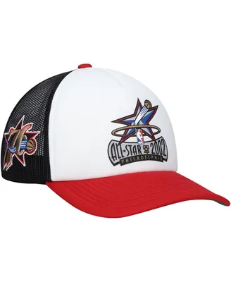 Men's Mitchell & Ness White Philadelphia 76ers Hardwood Classics Party Time Trucker Snapback Hat