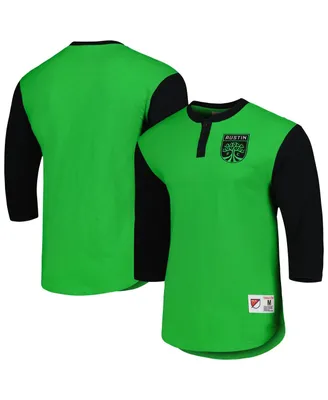 Men's Mitchell & Ness Green Austin Fc Legendary Henley 3/4 Sleeve T-shirt