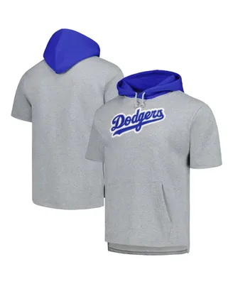 Men's Mitchell & Ness Heather Gray Los Angeles Dodgers Postgame Short Sleeve Pullover Hoodie