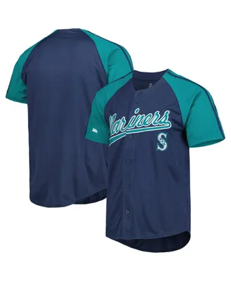 Men's Stitches Navy Seattle Mariners Button-Down Raglan Fashion Jersey