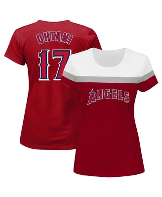 Women's Fanatics Shohei Ohtani Red Los Angeles Angels Plus Player Split Body T-shirt