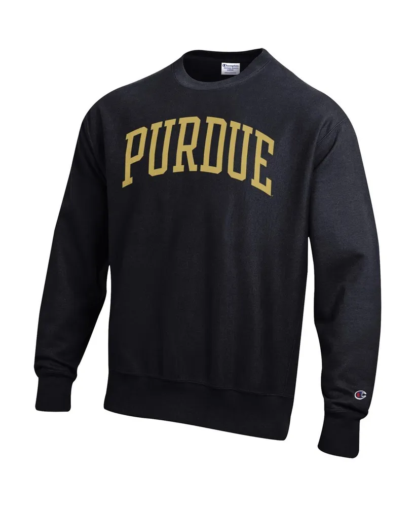 Men's Champion Black Purdue Boilermakers Arch Reverse Weave Pullover Sweatshirt