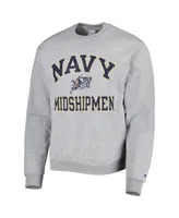 Men's Champion Heather Gray Navy Midshipmen High Motor Pullover Sweatshirt