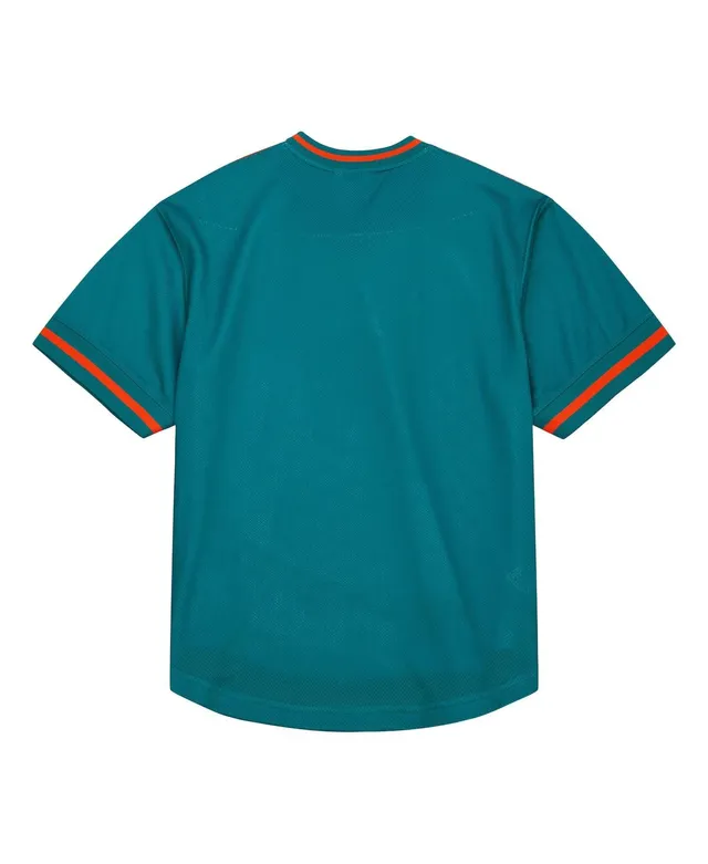 Men's Mitchell & Ness Aqua Miami Dolphins Jumbotron 3.0 Mesh V-Neck T-Shirt Size: Large