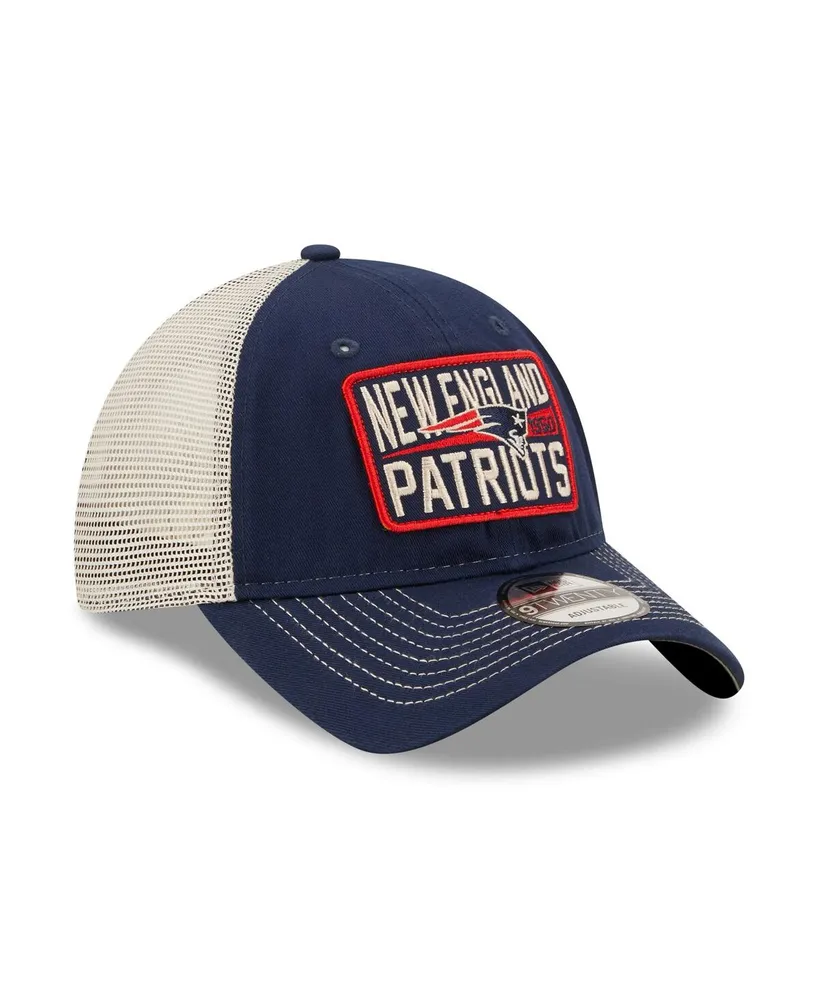 Men's New Era Navy, Natural New England Patriots Devoted Trucker 9TWENTY Snapback Hat