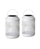 Glitzhome 8.75" H Metal Cutout Solar Powered Outdoor Hanging Lantern with Edison Bulb