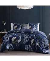 Bebejan Delphine Blue Bedding 200 Thread Count 100% Cotton Sateen 5 Piece Reversible Queen Comforter Set