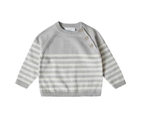 Stellou & Friends Toddler 100% Cotton Knit Striped Long Sleeve Sweater with Shoulder Button Closure