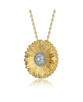 Rachel Glauber 14K Gold Plated Cubic Zirconia Circle Floral Pendant