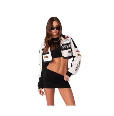 Women's Racer Crop Jacket With Patches